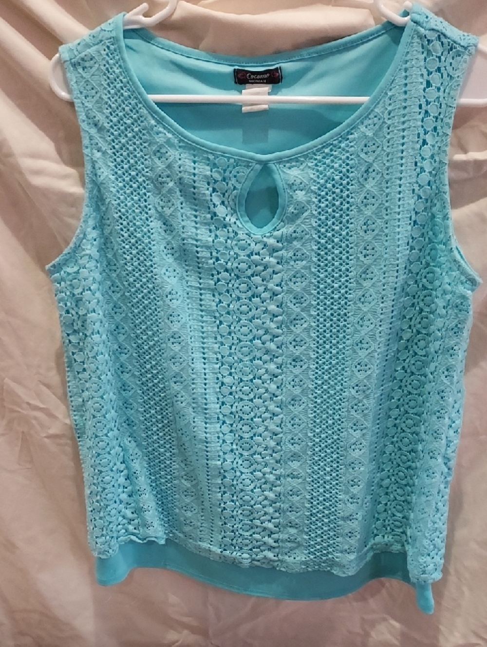 Cocomo Women Aqua Sleeveless Tack with Lace Overlay